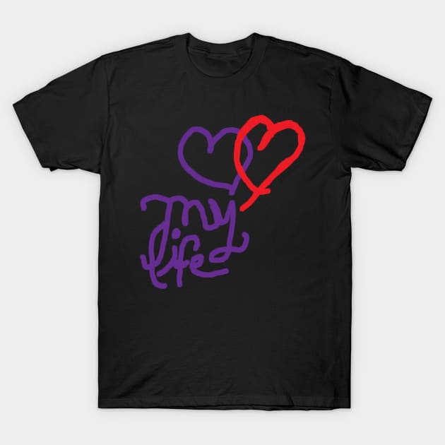 LOVE MY LIFE Tee Red Heart Purple T-Shirt by EllenDaisyShop